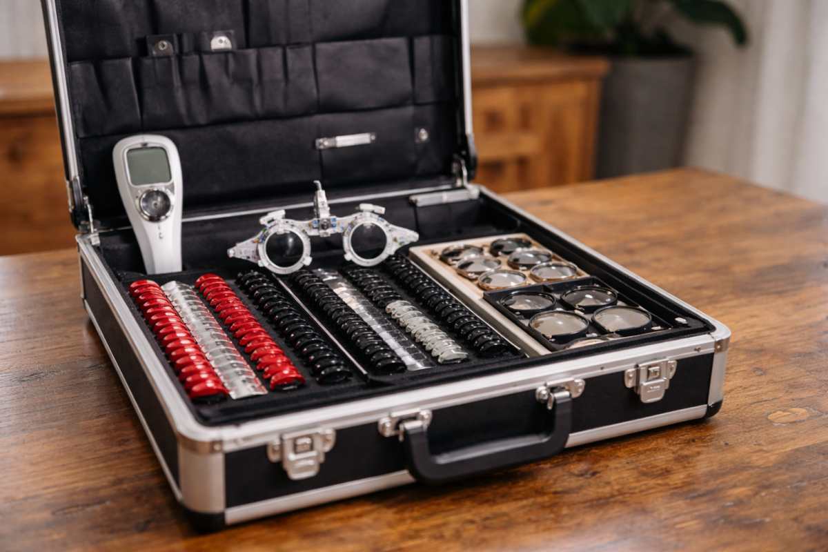 Sehtest zu Hause bei Seniorin